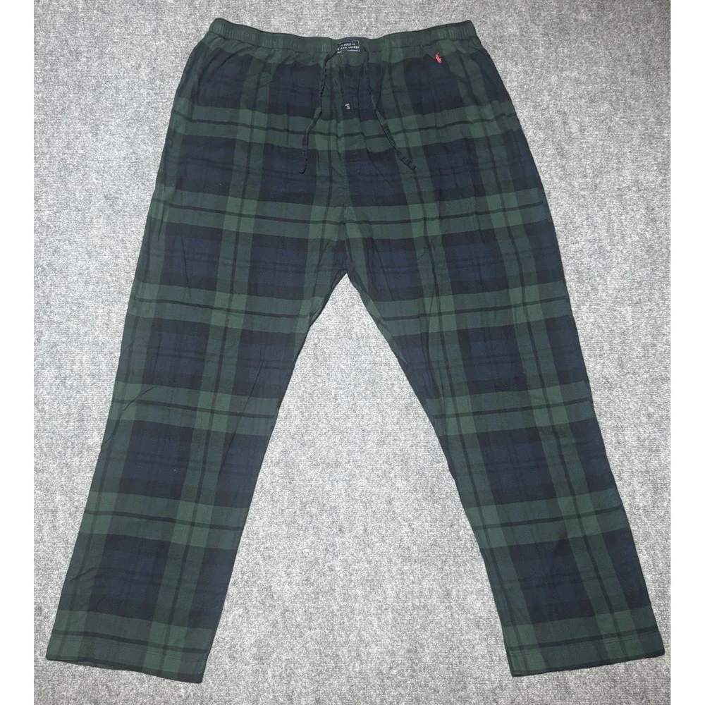 Polo Ralph Lauren Pants Mens 2XL Green Plaid Flannel Pajama Sleepwear Lounge